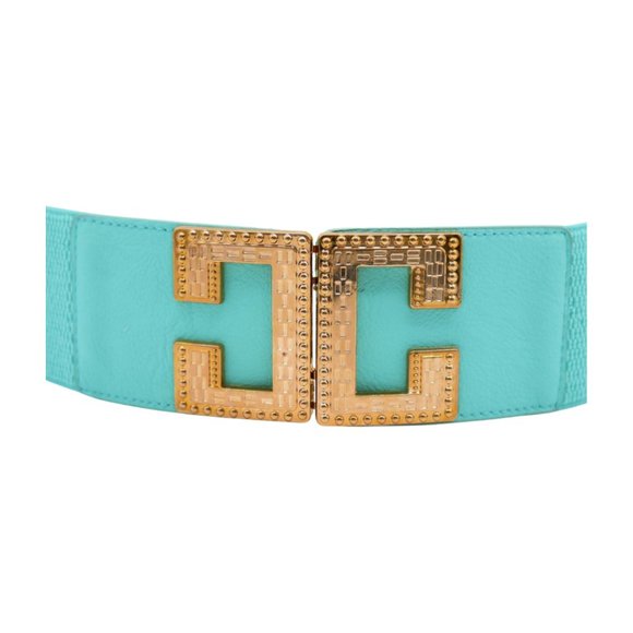 NEW Women Mint Green Shade Elastic Wide Belt Metal C Buckle Adjustable Size S M - Picture 17 of 17
